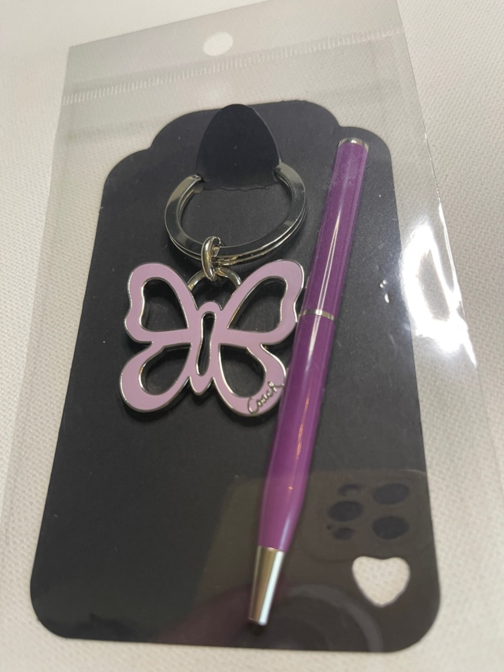 Coach Purple Enamel Butterfly Keychain and Coach Pen - Picture 6 of 6
